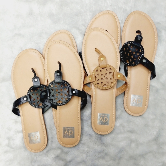 New Dolce Vita Gotie Brown/Black Laser Cut Thong Sandals S53 - Picture 1 of 8